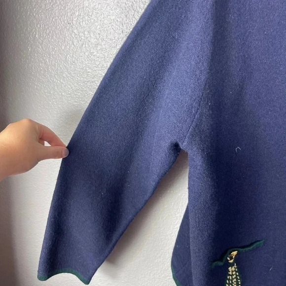 Vintage Pendleton Merino Wool Cardigan Sweater Navy Green Trim Gold Buttons L - Picture 5 of 10